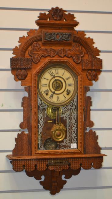 Antique Ingraham Oak Hanging Kitchen Clock