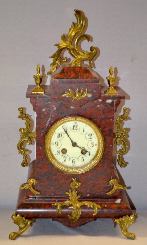 Antique French Red Marble Shelf Clock