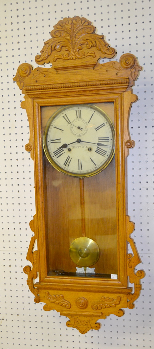 Antique Waterbury Oak Wall Regulator Clock