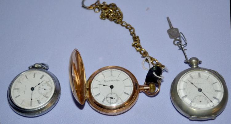 3 Antique Pocket Watches, 2 Elgin & 1 Rockford