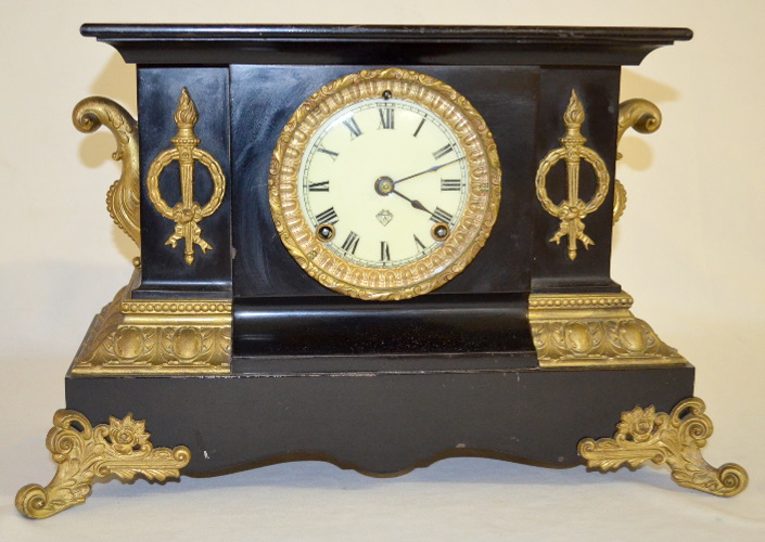 Antique Ansonia “Cambridge” Enameled Iron Case Clock