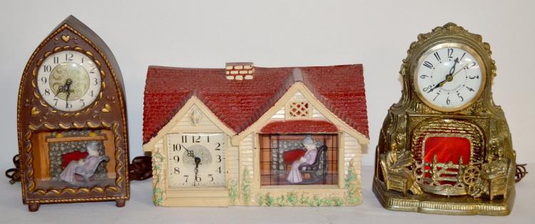 3 Vintage Electric Animated Fireplace Clocks