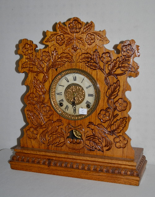 Antique Gilbert Oak Cabinet Clock