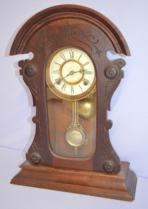 Antique Walnut Kitchen Clock with Signed Waterbury Movement