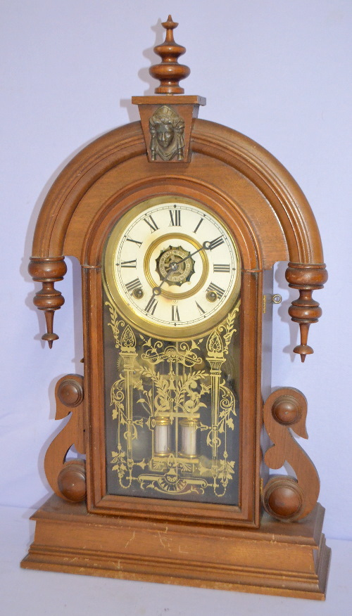 Antique Walnut Parlor Clock with Ansonia Signed Movement