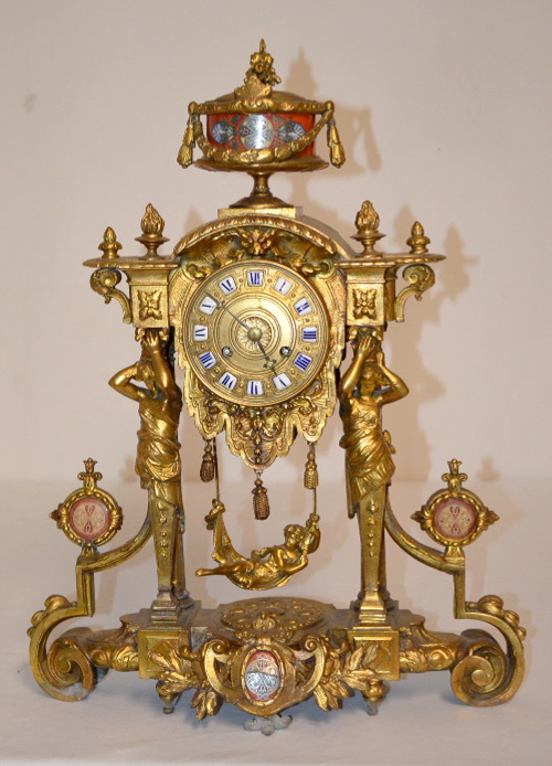 Antique French Chappement Brass Portico Clock