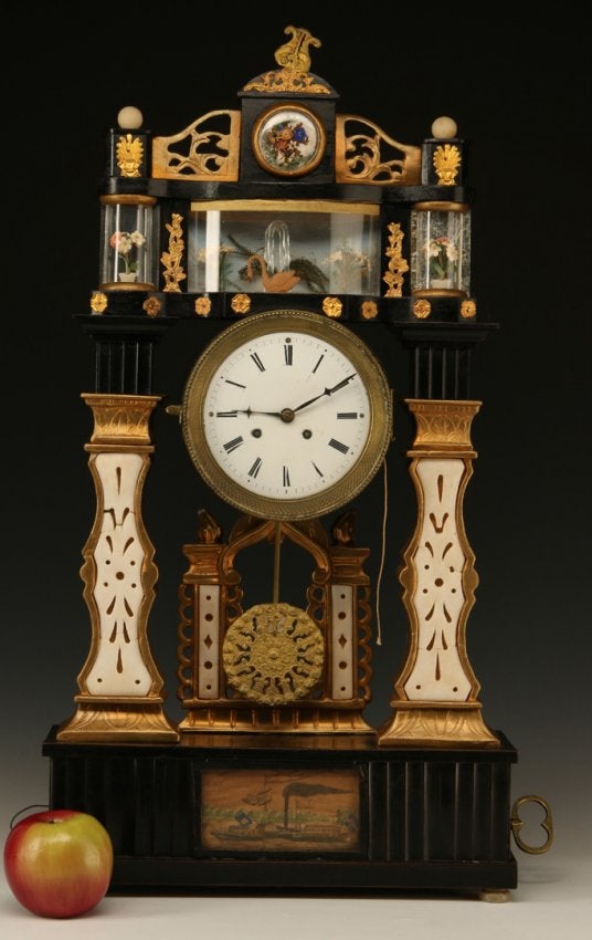 A 19th C. AUSTRIAN PORTICO CLOCK WITH MUSIC BOX