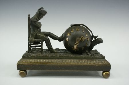 NAPOLEON HIS FOOT ON THE WORLD BRONZE CLOCK