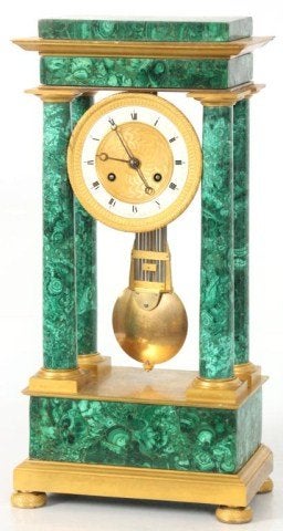 French Empire Malachite Portico Clock