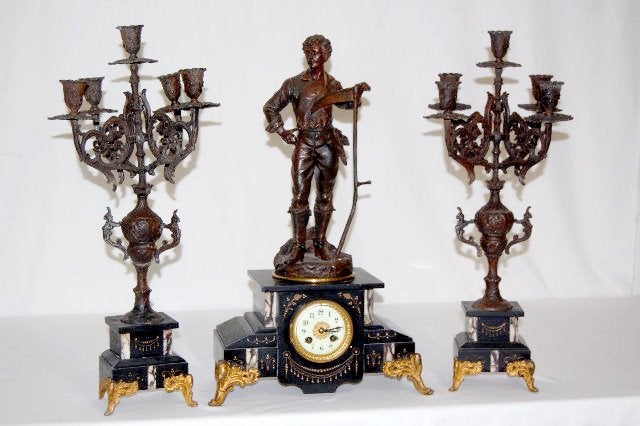 S Martie & Cie 3Pc. Clock Set, Man w/Scythe