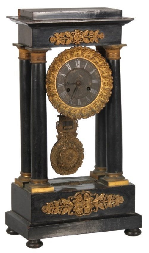 French Empire Ebonized Portico Clock