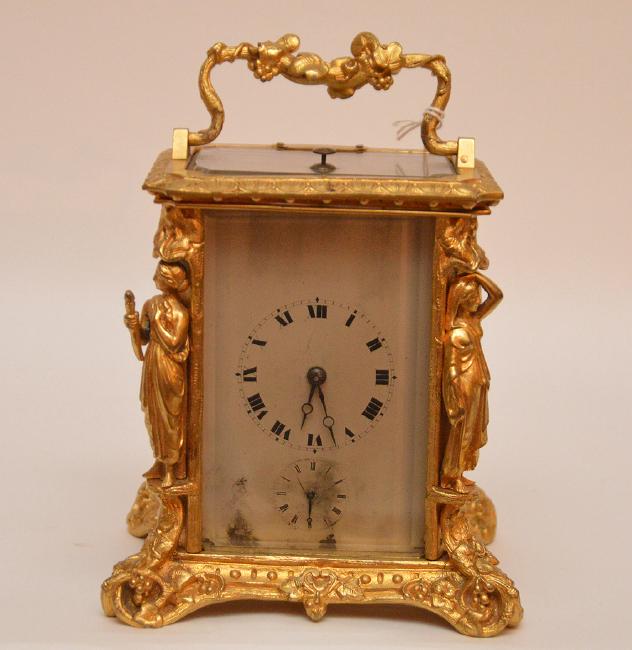 19th Century Gilt Bronze Figural Carriage Clock with