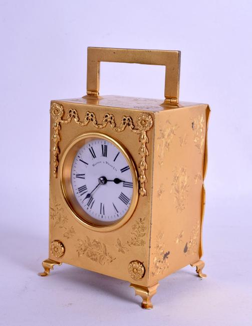 A GOOD EDWARDIAN SILVER GILT CARRIAGE CLOCK London