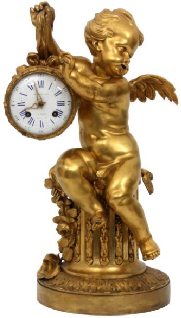 French Figural Bronze Silk Thread Mantle Clock