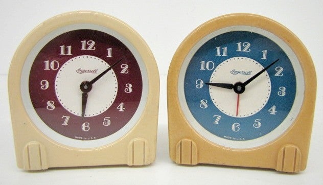 2 Ingersoll Plastic Art Deco Alarm Clocks