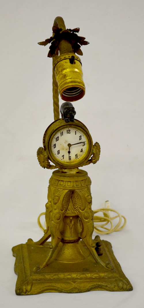 M. L. Co. Egyptian Revival Desk Clock/Lamp