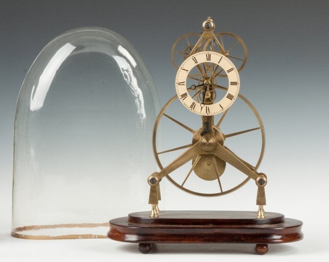 English Large Wheel Brass Skeleton Clock