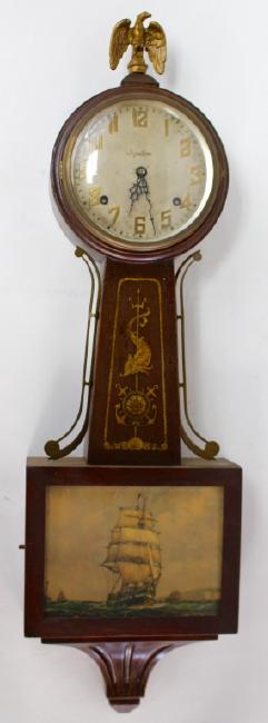 Early 20th century Walnut cased presentation banjo clock by Elias Ingraham Clock Co