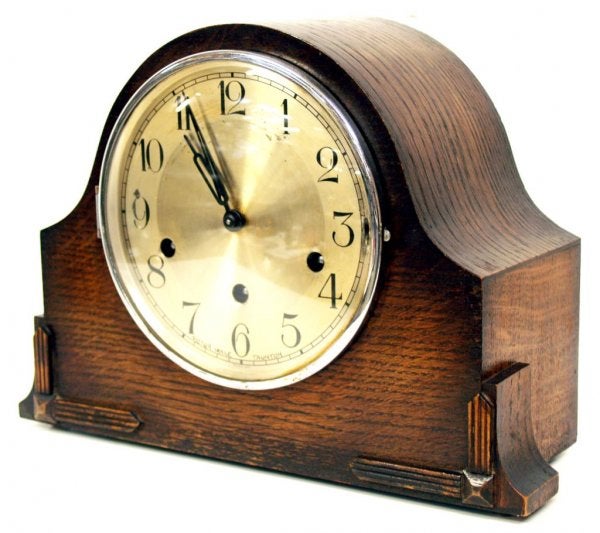 ENGLISH ENFIELD OAK TIME & STRIKE MANTLE CLOCK