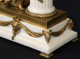 French Gilt Bronze & Carrera Marble Mantle Clock