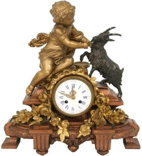 French Figural Clock with Putti & Goat