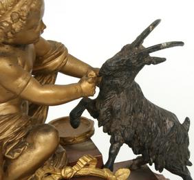 French Figural Clock with Putti & Goat