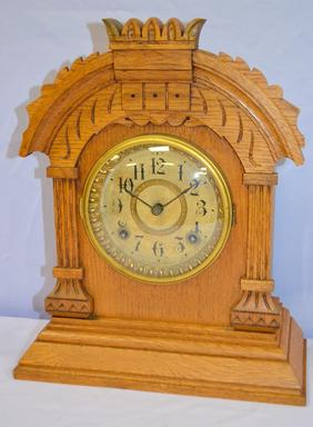 Ansonia Oak “Tunis” Cabinet Clock. T&S signed paper