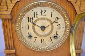 Ansonia Oak “Tunis” Cabinet Clock. T&S signed paper