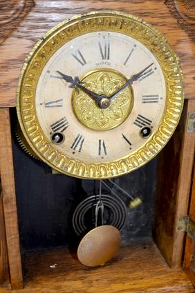 E.N Welch Oak “No 65” Kitchen Clock. T&S signed dial;