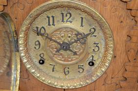 Ingraham Oak “Cabinet No. 4” Clock. T&S, embossed metal