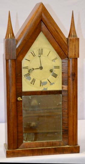 E. Manross Rosewood Sharp Gothic Clock. T&S unsigned