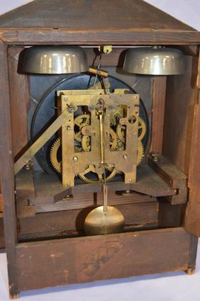 Carved Wood 2 Bell Alarm Clock. T&S and alarm, metal