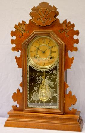 Antique Ansonia “Beaver” Kitchen Clock. Walnut case is