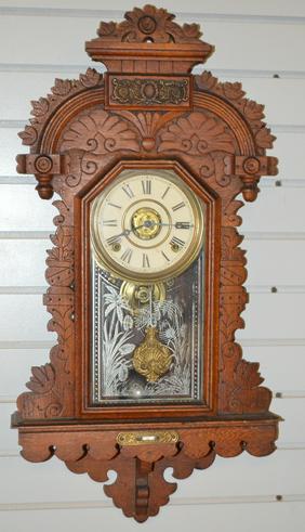 Antique Ingraham Hanging Kitchen Clock. Oak case with