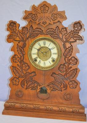 Pressed Oak T&S Shelf Clock. T^S, unsigned paper dial,