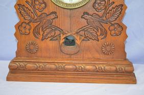 Pressed Oak T&S Shelf Clock. T^S, unsigned paper dial,