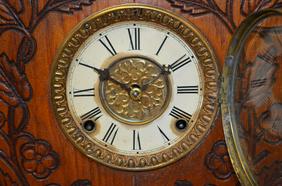 Pressed Oak T&S Shelf Clock. T^S, unsigned paper dial,