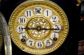 Antique Gilbert Mantel Clock. Enameled wood case, 4