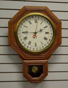 Ingraham Oak Short Drop Calendar Clock. T/O, unsigned