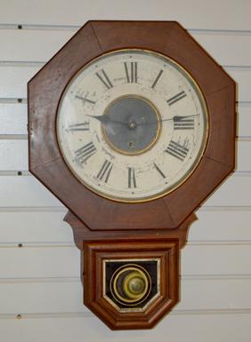 Antique New Haven Short Drop Octogon Hanging Clock.