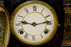 Antique Enameled Wood Mantel Clock. Movement not