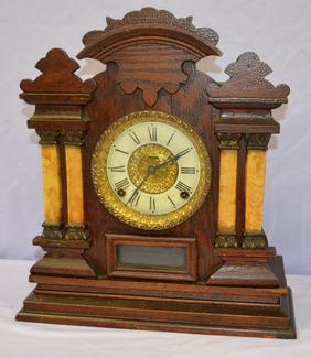 Antique Ingraham “Cabinet No. 8” Clock. Dark oak case