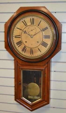 Ansonia Walnut “Office” Regulator. T&S, signed 12″
