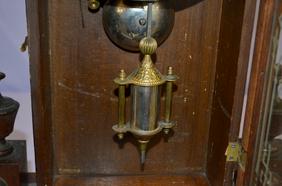 Antique Walnut Kitchen Mantel Clock. T & S; 5 1/2″ dial;