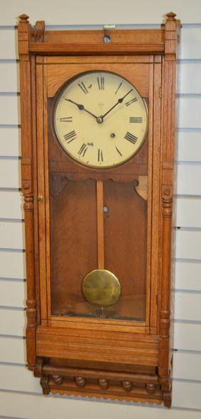 Seth Thomas Oak “Queen Anne” Regulator. T/O, signed 8″