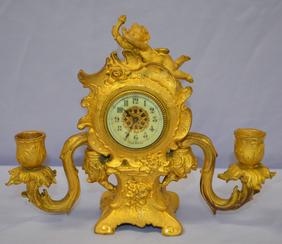 Antique Novelty Clock w/ Candleholders. Very nice case