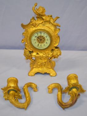 Antique Novelty Clock w/ Candleholders. Very nice case