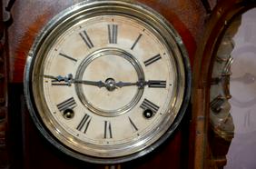Antique Walnut “Langtry” Kitchen Clock. 8 Day strike.