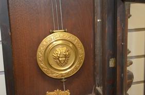 Walnut German Wall Clock. T&S, signed 5″ pocelain