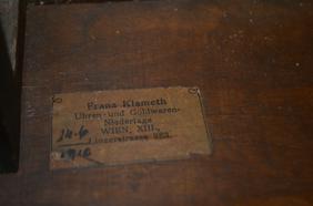 Walnut German Wall Clock. T&S, signed 5″ pocelain
